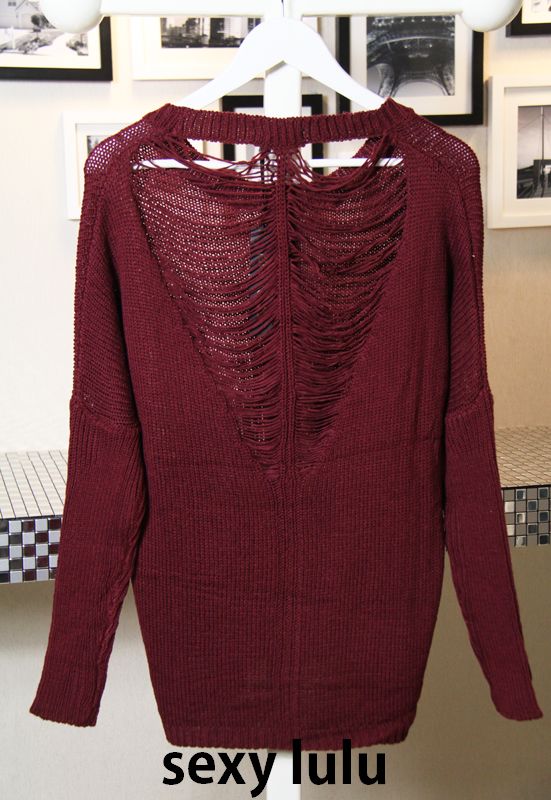 2012 autumn and winter fashion cutout racerback perspectivity loose o-neck long-sleeve casual sexy sweater