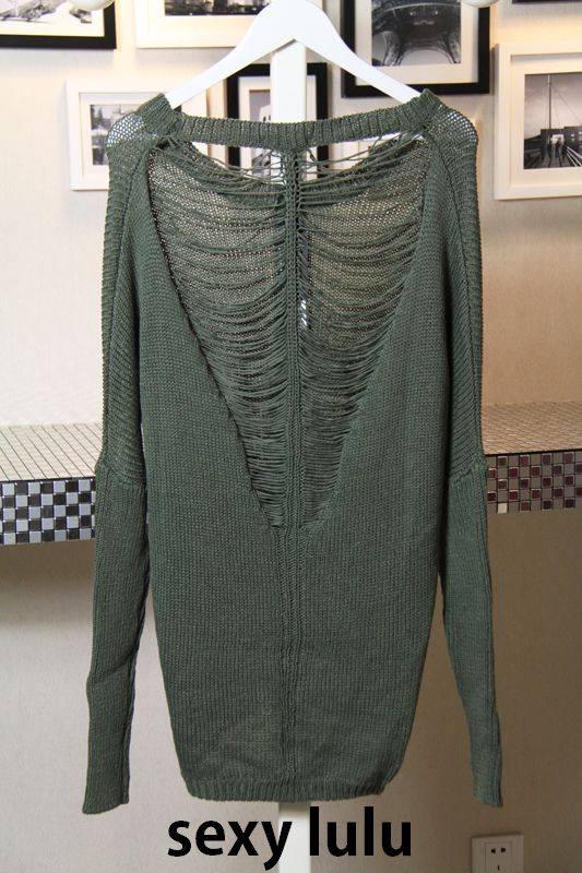 2012 autumn and winter fashion cutout racerback perspectivity loose o-neck long-sleeve casual sexy sweater