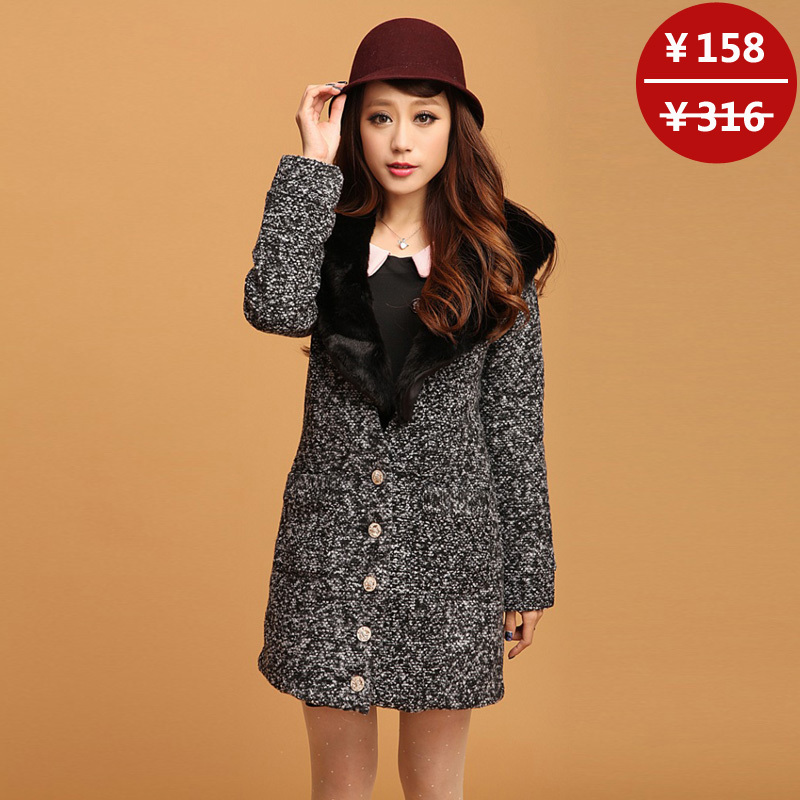 2012 autumn and winter fashion elegant woolen outerwear fur collar wool coat outerwear trench women's