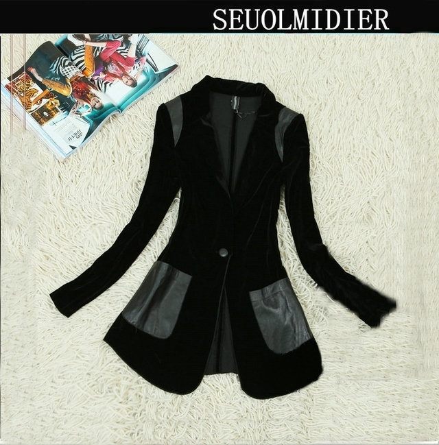 2012 autumn and winter fashion excellent modeling double-shoulder one button velvet genuine leather slim top outerwear suit