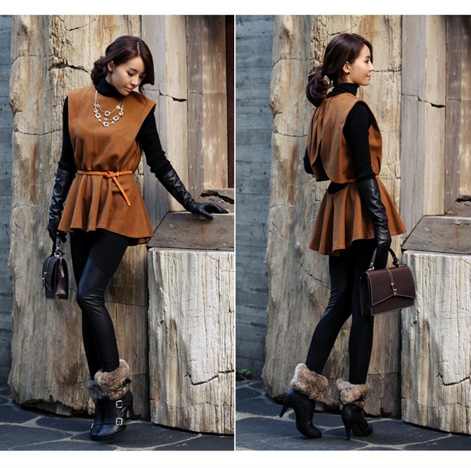 2012 autumn and winter fashion female black 100% cotton patchwork leather legging ankle length trousers