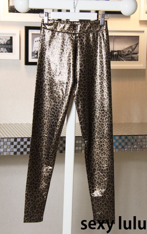 2012 autumn and winter fashion glossy faux leather fabric leopard print legging slim tight slim hip sexy all-match
