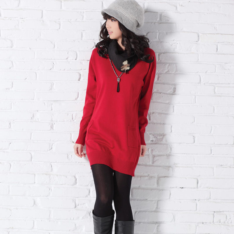 2012 autumn and winter fashion long design knitted plus size rabbit hair wide-sleeved bat sweater plus size PX