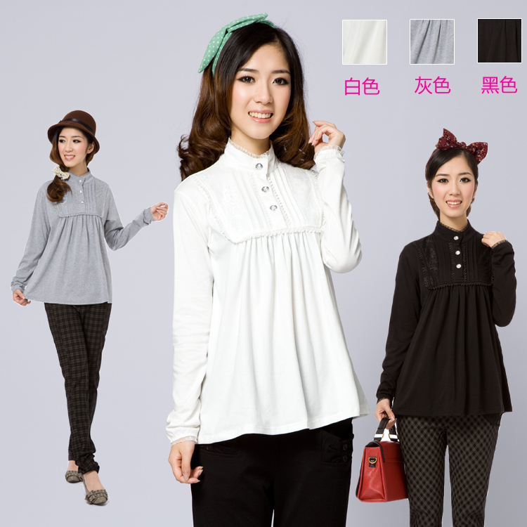 2012 autumn and winter fashion maternity clothing mommas basic shirt o-neck lace t-shirt top