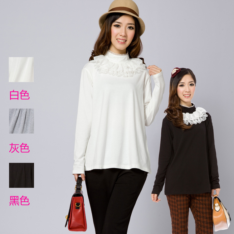 2012 autumn and winter fashion maternity clothing mommas basic shirt white lace t-shirt top