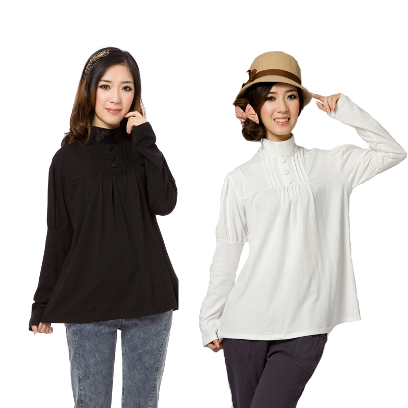 2012 autumn and winter fashion maternity clothing stand collar long design basic shirt long-sleeve 100% cotton t-shirt top