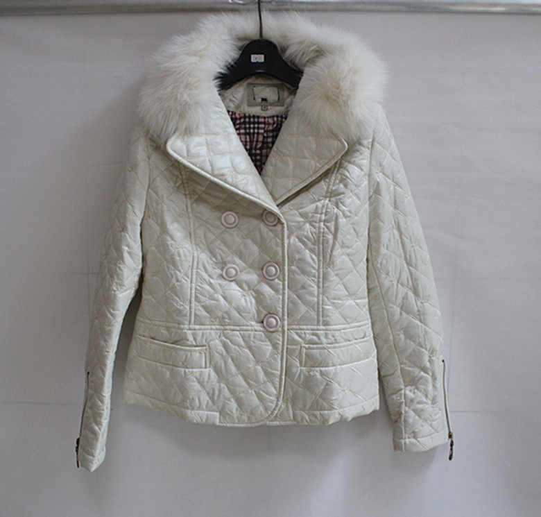 2012 autumn and winter fashion plus size clothing fox fur dimond plaid slim water wash PU clothing wadded jacket short jacket