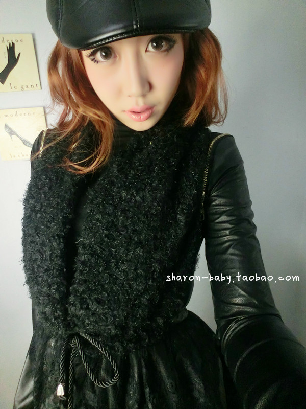 2012 autumn and winter fashion PU fashion leather vest plush slim waist waistcoat medium outerwear female strap