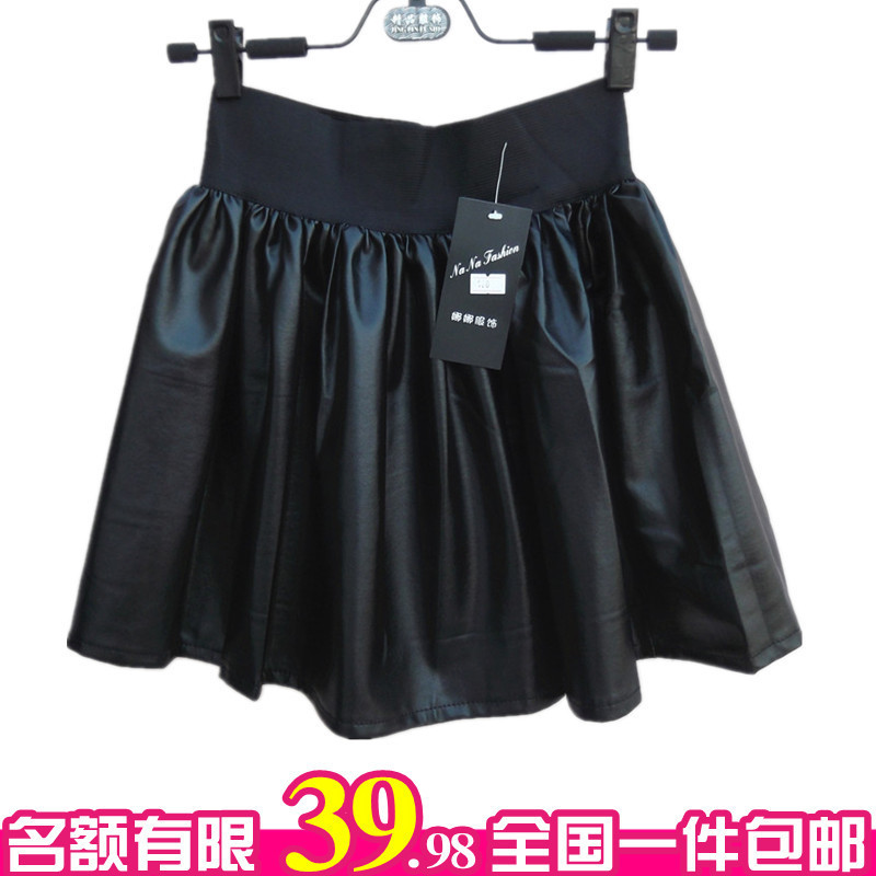 2012 autumn and winter fashion vintage leopard print leather high waist puff short skirt sheds vivi bust skirt high waist skirt