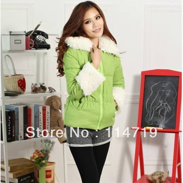 2012 autumn and winter fashion women's clothing snow wear slim berber fleece hooded wadded jacket cotton-padded coat outerwear