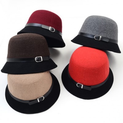 2012 autumn and winter fashion women's strap bow small dome fedoras woolen cap bucket hats