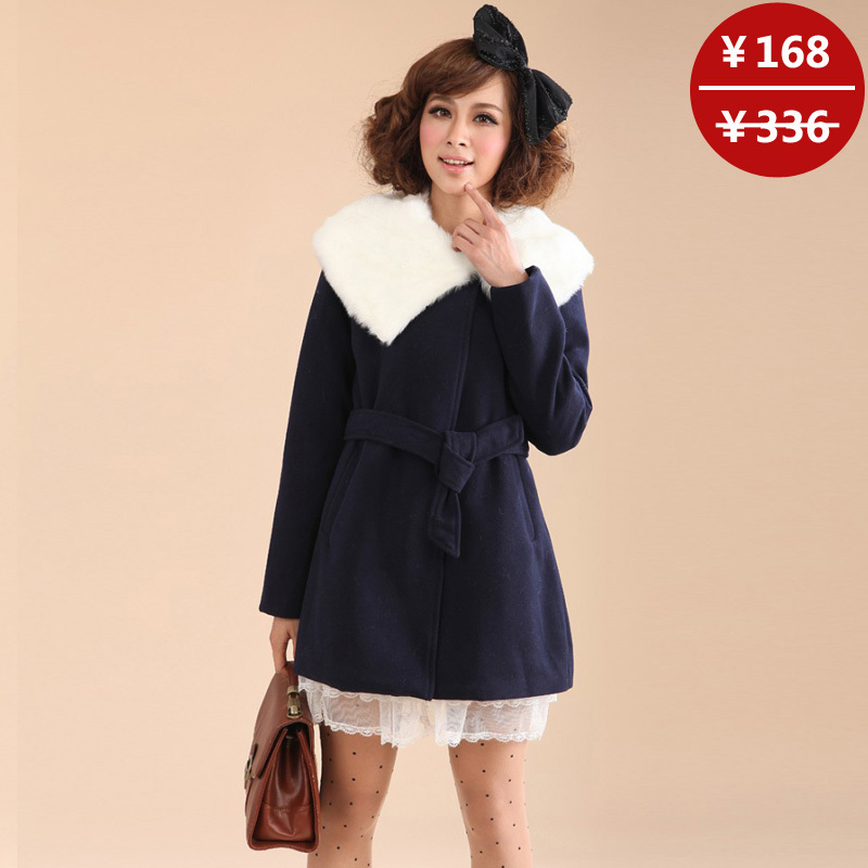 2012 autumn and winter fashion woolen outerwear fur collar wool coat outerwear trench women's