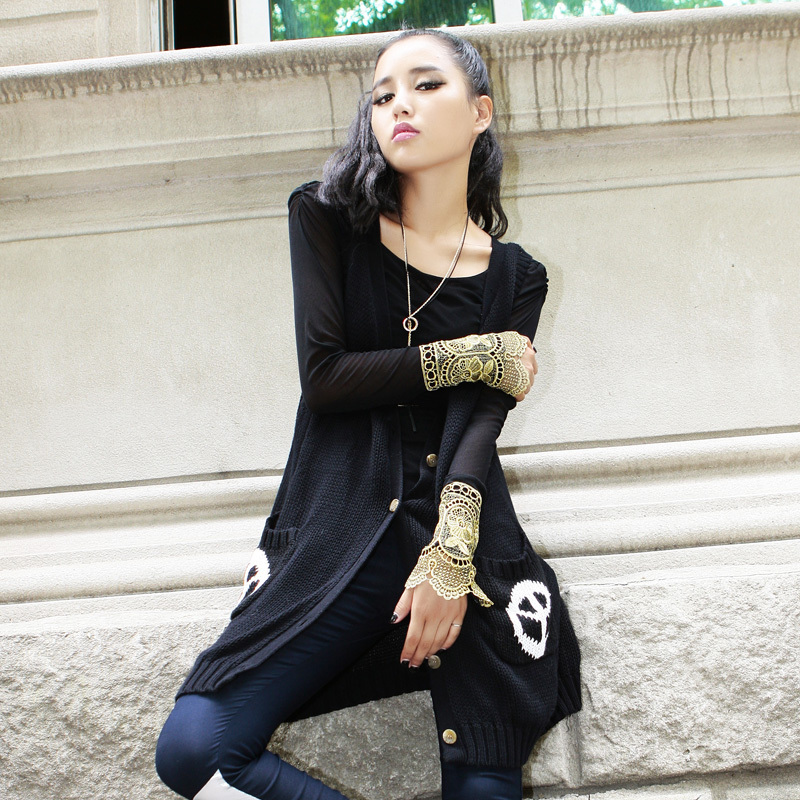 2012 autumn and winter fashionable casual sweater long outerwear women's sleeve length V-neck sweater