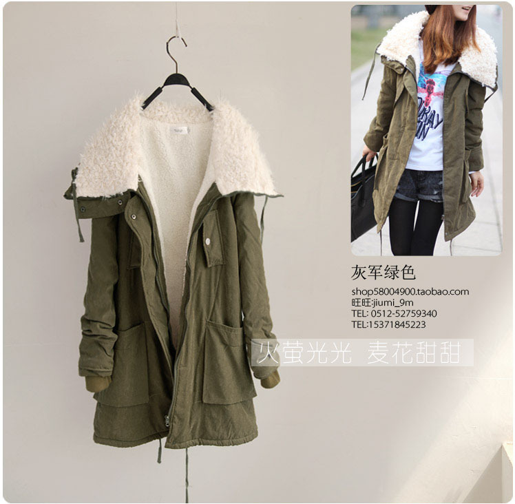 2012 autumn and winter female berber fleece large lapel plus velvet thickening medium-long tooling women's wadded jacket