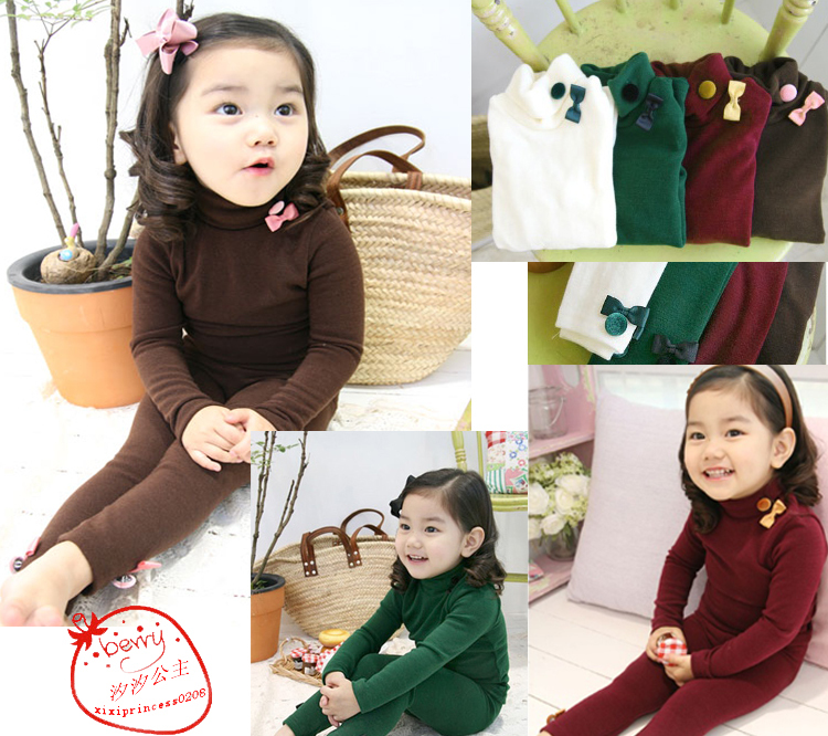 2012 autumn and winter female child thickening legging plus velvet basic shirt female child thermal underwear set 100% cotton