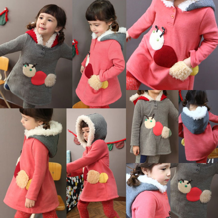 2012 autumn and winter female child three-dimensional wool with a hood sweatshirt child medium-long outerwear 16d