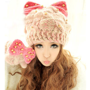 2012 autumn and winter female devil horn knitted hat cat ears bow knitted hat