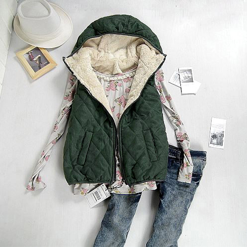 2012 autumn and winter female hot-selling suede fabric vest berber fleece liner with a hood vest