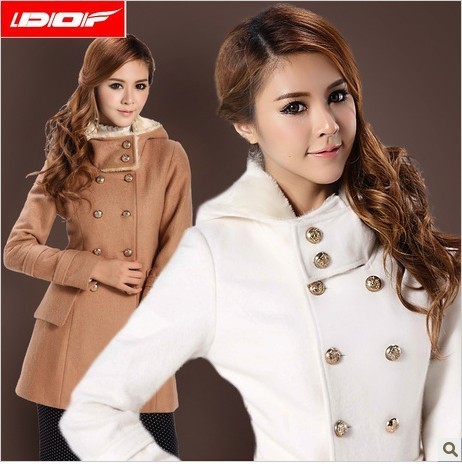 2012 autumn and winter female medium-long slim double breasted plus size woolen overcoat outerwear trench