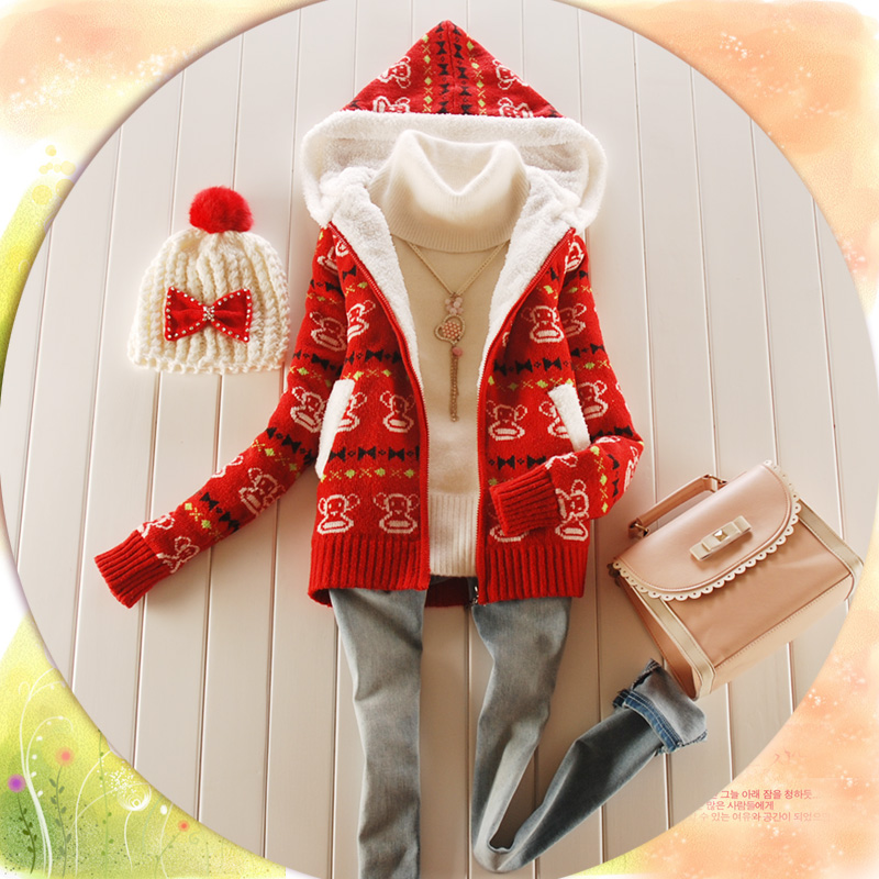 2012 autumn and winter female short design sweater outerwear thickening yarn cardigan with a hood 819