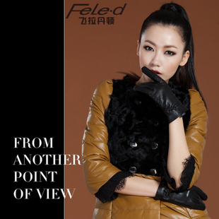 2012 autumn and winter full leather thickening velvet thermal genuine leather gloves women's gloves