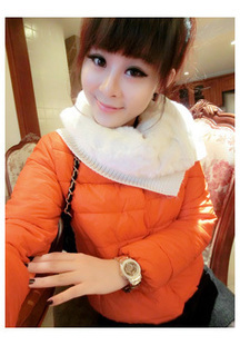2012 autumn and winter fur collar knitted muffler scarf candy color short design wadded jacket cotton-padded jacket long-sleeve
