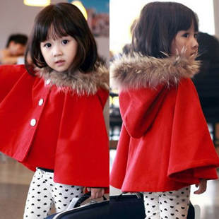 2012 autumn and winter fur collar woolen baby child girls clothing cloak overcoat outerwear 5348