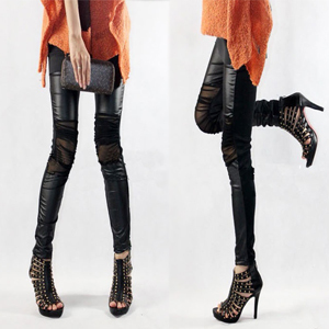 2012 autumn and winter gauze patchwork faux leather fashion legging