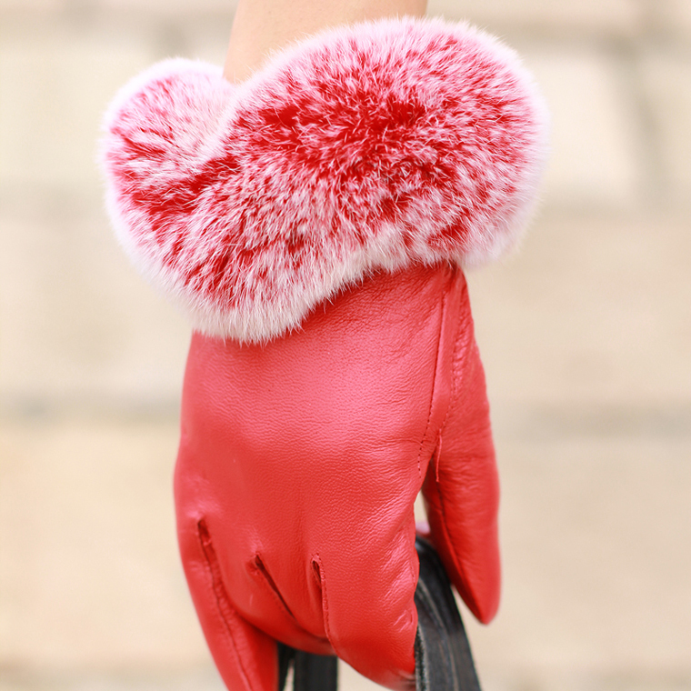 2012 autumn and winter genuine leather gloves women's plus velvet thickening thermal sheepskin rex rabbit hair wool gloves