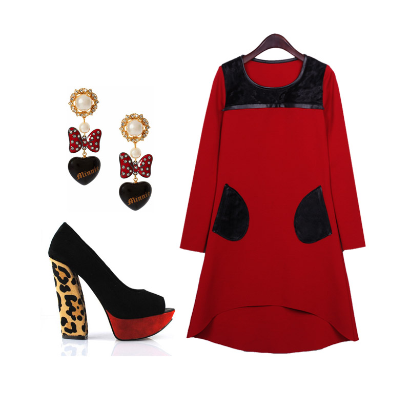 2012 autumn and winter genuine leather horse hair thick elastic long-sleeve dress slim basic skirt