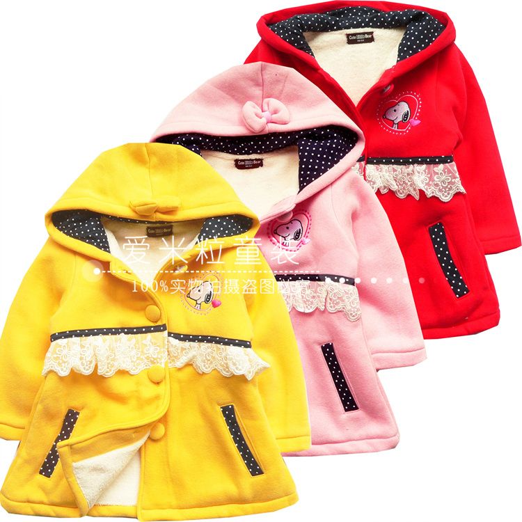 2012 autumn and winter girls clothing child female child baby 100% cotton double layer folder fleece outerwear trench cx405