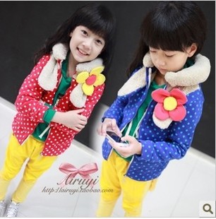 2012 autumn and winter girls clothing child star fashion unique polka dot flower scarf thickening sweatshirt outerwear