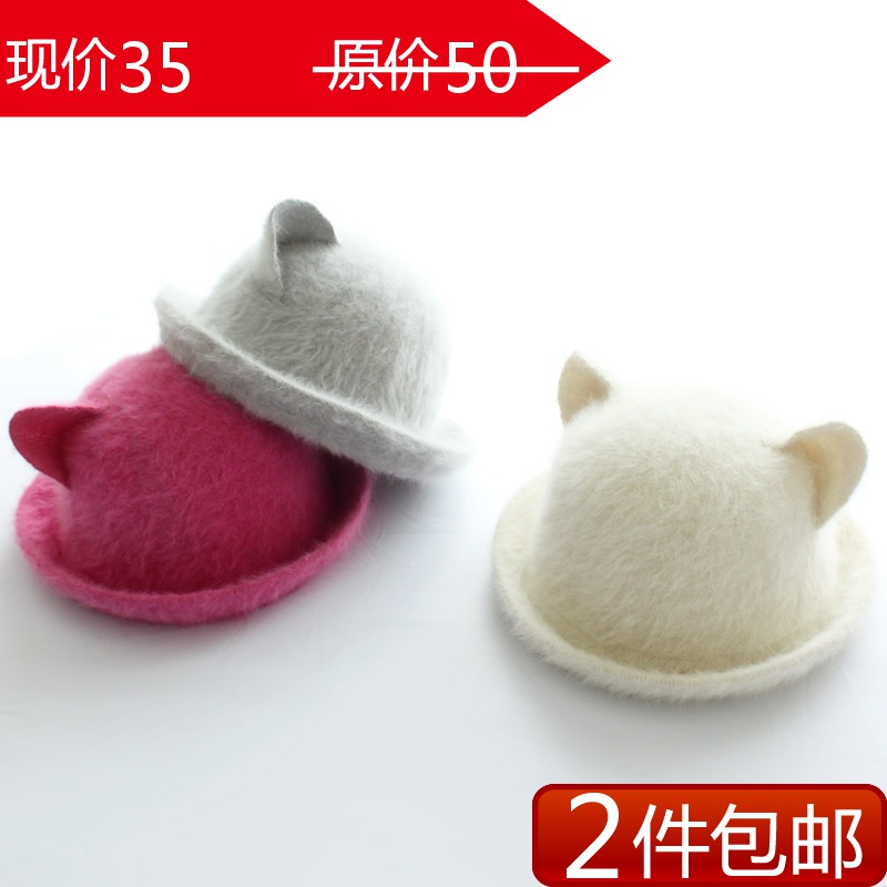 2012 autumn and winter hat female rabbit fur dome small fedoras cat ears rabbit fur hat