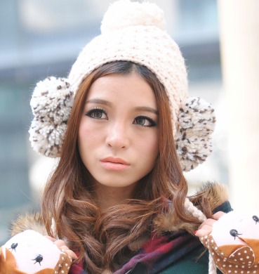 2012 autumn and winter hat women's ear hair ball yarn knitted hat lengthen thickening warm hat