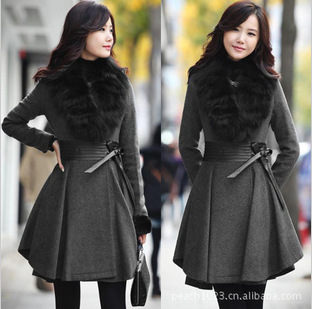 2012 autumn and winter high quality   gentlewomen luxurious fur collar slim cashmere woolen overcoat#M078