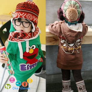 2012 autumn and winter hippo1 boys clothing female child baby long design with a hood sweatshirt outerwear fleece 3760