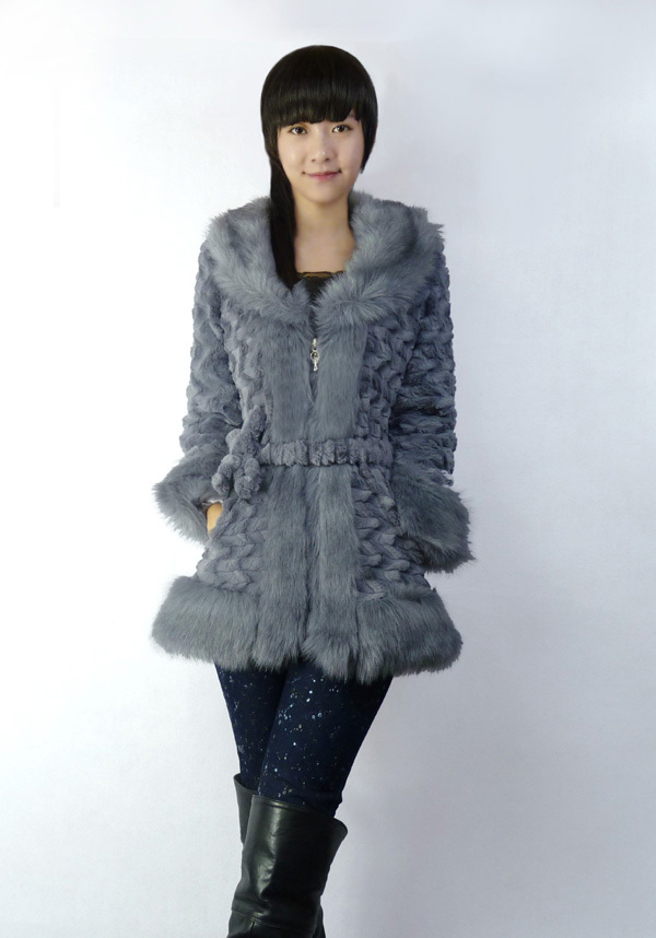 2012 autumn and winter hot-selling fur  slim thermal rabbit fur outerwear belt large fur collar cotton-padded jacket