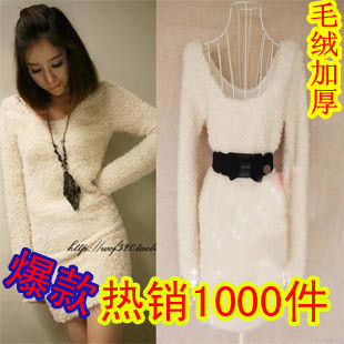 2012 autumn and winter hot-selling vivi female medium-long long-sleeve plush fleece sweater berber fleece basic shirt dress