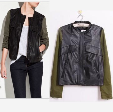 2012 autumn and winter hot-selling women's fashion o-neck long-sleeve patchwork PU women's leather clothing jacket outerwear