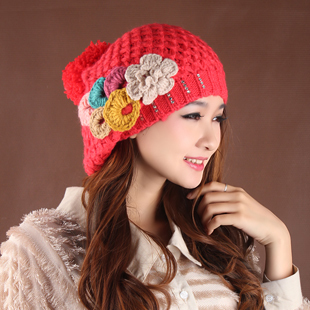 2012 autumn and winter knitted hat knitted hat fashion beret cap multicolour peacock flower