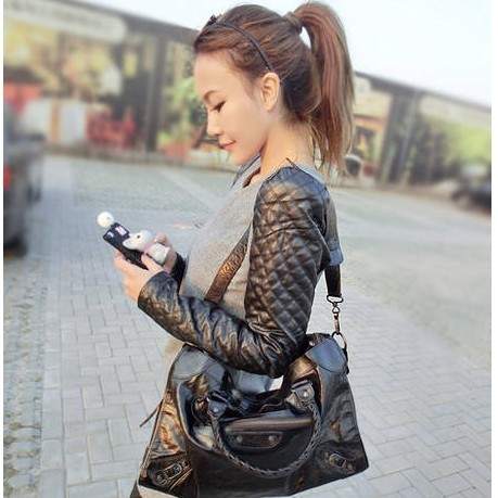 2012 autumn and winter ladies small water washed leather patchwork woolen one-piece dress long-sleeve slim leather skirt