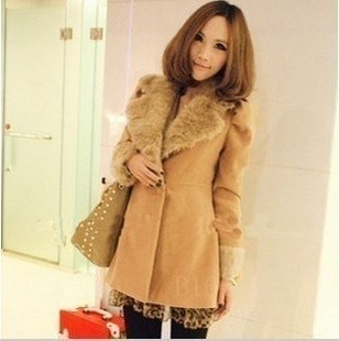 2012 autumn and winter large lapel puff sleeve woolen outerwear trench women's rabbit fur wool coat