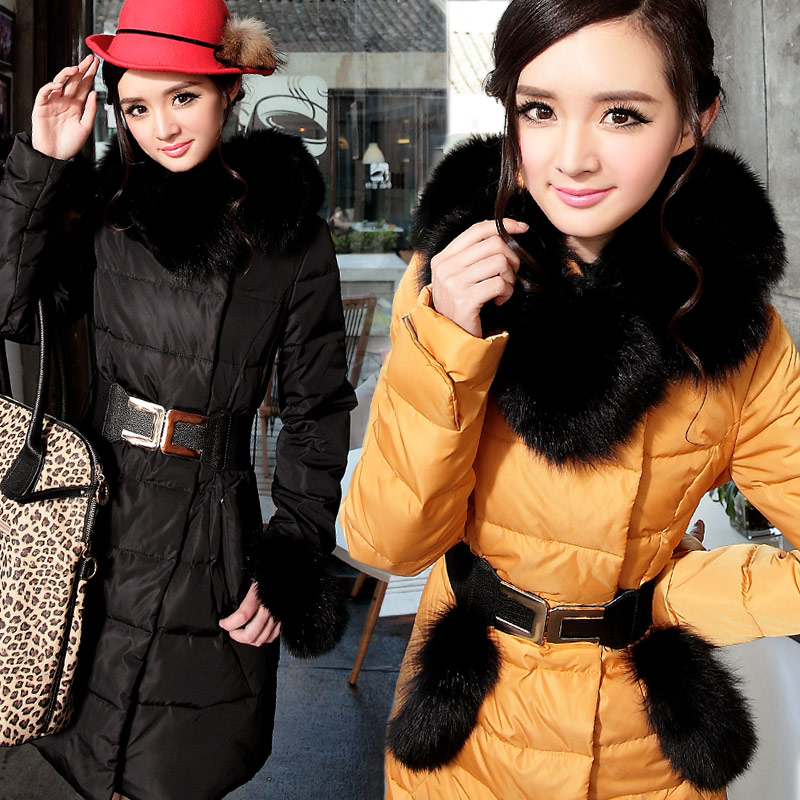 2012 autumn and winter large luxury fur collar down coat female slim medium-long popper