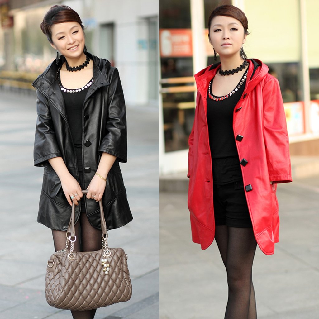 2012 autumn and winter leather clothing outerwear three quarter sleeve with a hood round swing leather clothing sheepskin trench