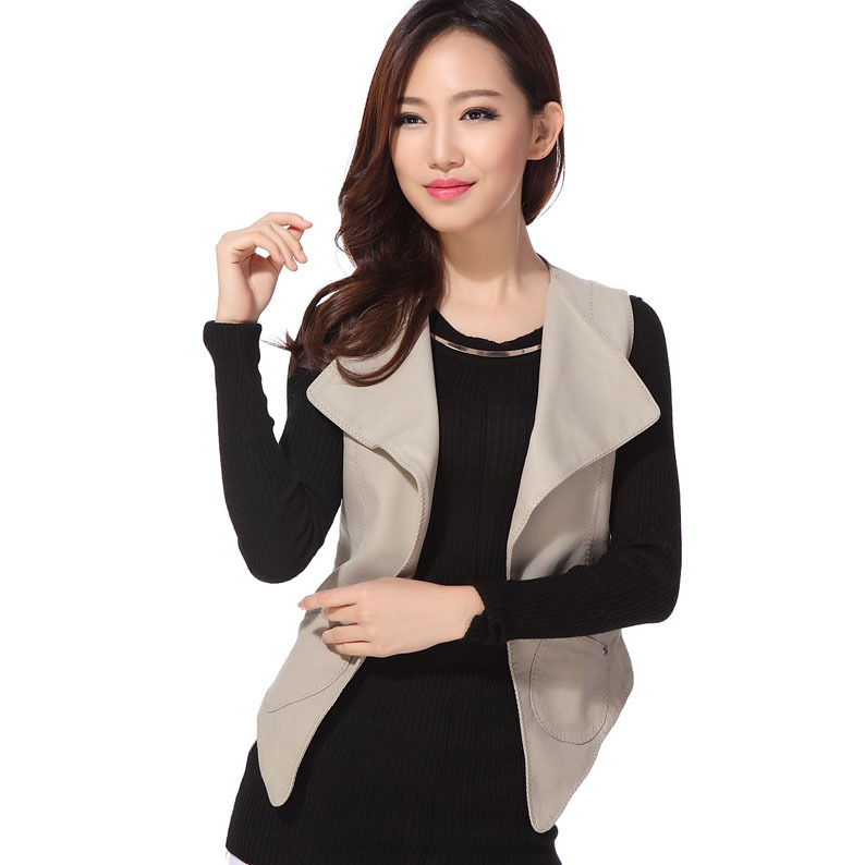 2012 autumn and winter leather large pocket no button quality trigonometric line unique leather vest women's 2160p95