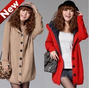 2012 autumn and winter long design loose plus size plus velvet thickening cardigan female with a hood sweater outerwear