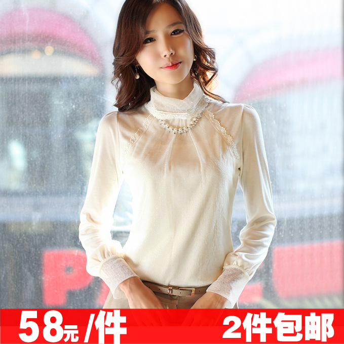 2012 autumn and winter long-sleeve turtleneck basic shirt t-shirt lace sweater plus size