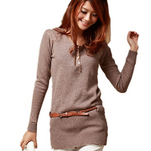 2012 autumn and winter long-sleeve zipper medium-long V-neck slim quality rabbit hair knitted sweater (WC005)