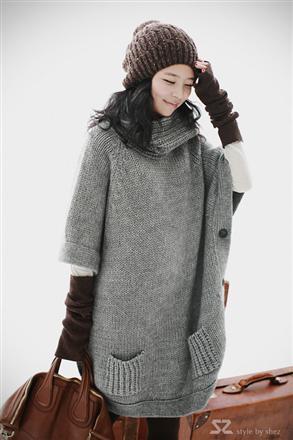 2012 autumn and winter loose double breasted prespinning turtleneck sweater outerwear