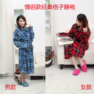 2012 autumn and winter lovers classic plaid bathrobe coral fleece sleepwear robe super soft thickening